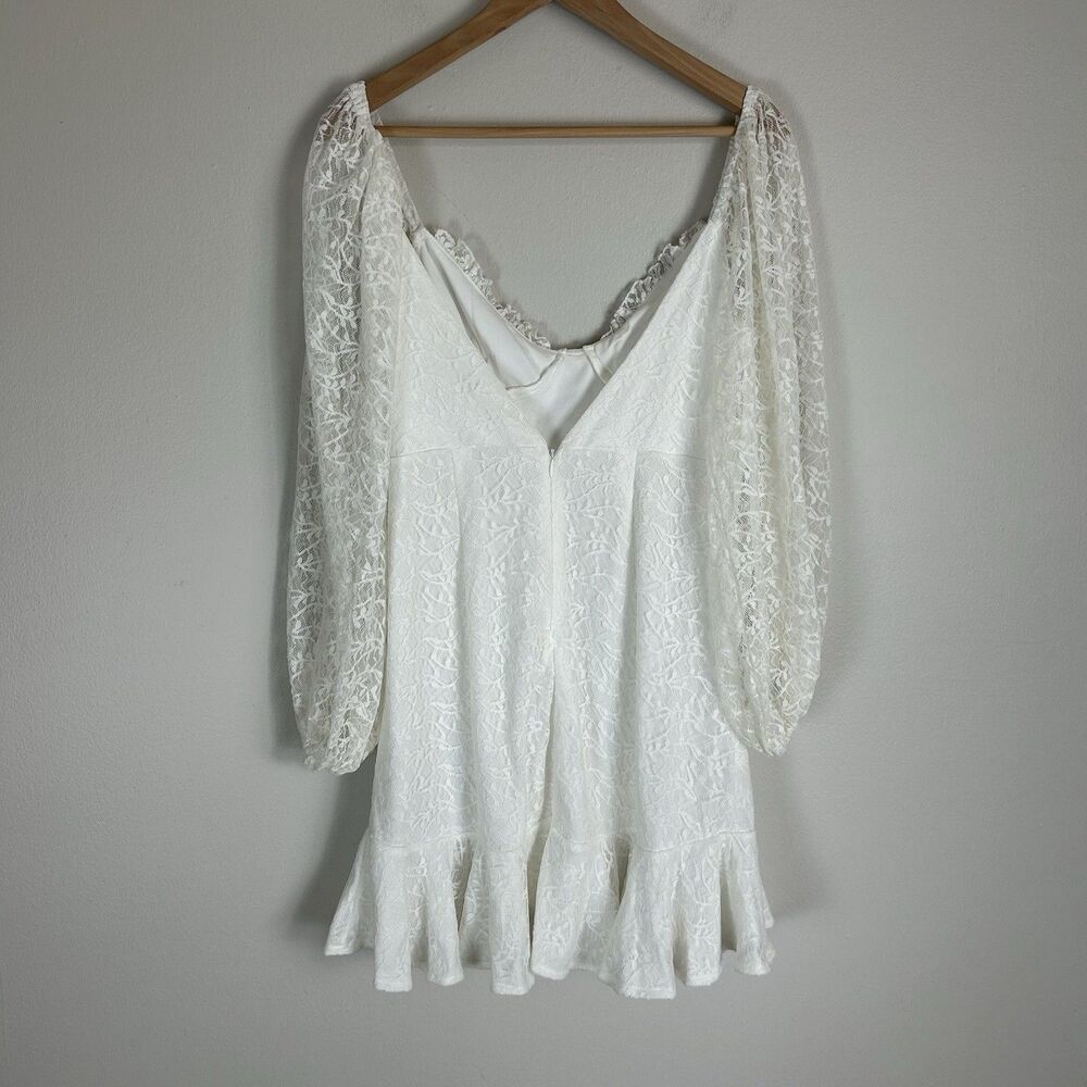 Selfie Leslie L Halley Balloon Sleeve Frill Bust Flounce Hem Lace Dress White - Picture 7 of 9